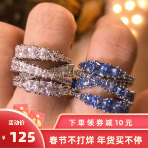 Twist Spiral Interweaving Blue Crystal Ring Couple Style Womens Wrap Ring Gift for Girlfriend Fashionable Alloy Geometric Pattern Rings