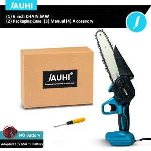 JAUHI 3500W 6Inch Electric ChainSaw Rechargeable Saw 40000RPM Cordless Chain Saw Wood Power Tools For Makita 18V Battery