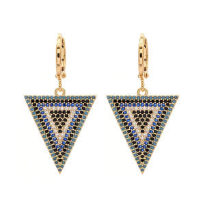 Sequito thanh lịch mạ vàng trang sức tai Pave thiết lập nhiều màu aaaaa Zircon lập phương Charming giọt hình tam giác Bông tai lủng lẳng cho ngày của mẹ se942