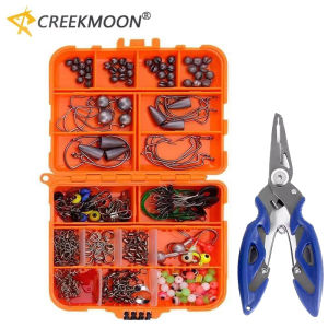 Outdoor Fishing Accessories Kit 258pcs/Box Fishing Tackle Included Plier Hooks Weights Sinkers Swivels Beads Gear and Equipment