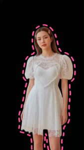 TW21933 Set 2 ชิ้น มินิเดรสลูกไม้ แขนสั้นพองๆ + เดรสซับใน ..