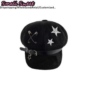 Harajuku Gothic Women Y2k Girl Grunge Punk Rivet Leather Button Beret Hats Chic Streetwear Goth Lolita Cross Star Rock Caps