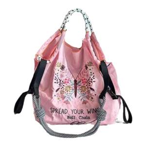 New 2025 Japanese Style Embroidered Nylon Travel Bag Womens Crossbody Handbag Eco-friendly Shopping Bag Chain Detail