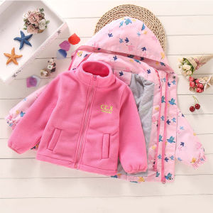 Girls Fleece Lined Thickened Three-in-One Windproof Jacket Spring Autumn Cotton Sandwich Outerwear Childrens Coat V Vinegar Bear