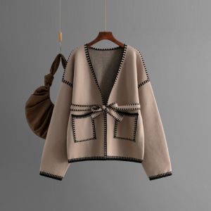 Autumn Winter Womens Knit Cardigan V Neck Loose Coats Long Sleeve Casual Women Jumper Tops Button Vintage Sweater Clothing