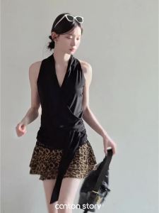 Cantonstory | Chân Váy Ngắn A-Line Ôm Cao Waisted In Báo Phong Cách Pháp