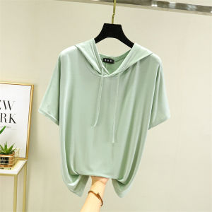 เสื้อยืดแขนสั้นผู้หญิงสไตล์เกาหลีพร้อมหมวกคอบาง Modal Fiber หลวมพอดีแฟชั่นฤดูร้อนสําหรับสวมใส่กลางแจ้ง