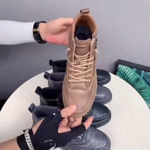 รองเท้าผ้าใบหุ้มข้อสไตล์วินเทจสำหรับผู้ชาย - กันลื่น สวมใส่สบายได้ทุกฤดูกาล มาพร้อมซิปยืดหยุ่นสำหรับลำลองและกิจกรรมกลางแจ้ง