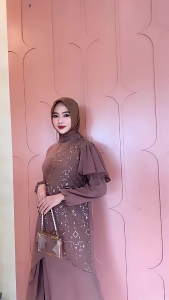 Insha Dress Baju Kondangan Gaun Ceruty Babydoll Mix Brokat Tile Wanita Pesta Mewah Remaja Dewasa 2025
