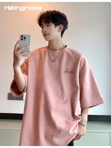 HetingHOME | เสื้อยืดคู่รักแขนสั้นคอกลมหลวมๆ ทรงหลวมสไตล์อเมริกัน สวมใส่สบายในฤดูร้อน แฟชั่นลำลอง ผ้าโพลีเอสเตอร์