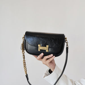 กระเป๋าสะพายข้างหนังวัวแท้สไตล์ย้อนยุค สายโซ่แบบห้อยไหล่สำหรับผู้หญิง กระเป๋าสะพายข้างทรงม้า กระเป๋าสะพายข้างแบบลำลอง