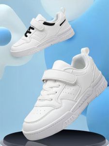 Leather Sports Shoes for Boys And Girls Breathable Campus Sneakers Anti-Slip Spring Summer White Shoes for Children