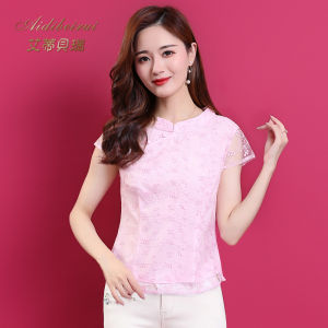 Elegant Lady Lace Embroidered New Chinese Style Top Women Shirt Pink Mary Summer New Arrival Ladylike Fashionable Casual Wear