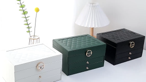 OutingSG® Jewelry Box Three Layers Large Capacity Jewelry Organization Earrings Necklace Ring Watch Storage Box