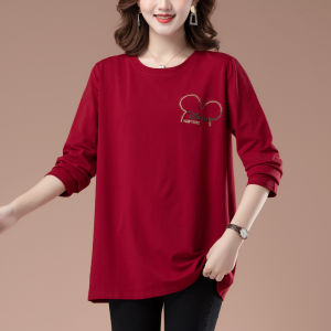 Áo Thun Cotton Dài Tay Rộng Rãi Cho Phụ Nữ Trung Niên Mùa Thu Xuân Áo Sơ Mi Dài Tay Cotton Nguyên Chất Thoải Mái Thường Ngày