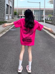 American Style Short Sleeve T-Shirt Womens Summer New Loose Mid-Length Versatile Top Mysterious Letter Print Street Style Cotton round Neck