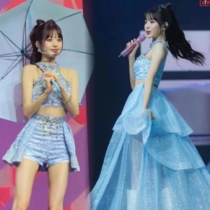 เกาหลี เด็กผู้หญิง กลุ่ม Zhang Yuanying ลูกปัดสไตล์เดียวกันทํางานการแสดงการเต้นแจ๊ส ชุดสูท ชุดเวที ผู้หญิง ชุดคลุม