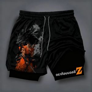 กางเกงขาสั้นสองชั้นลายการ์ตูนดราก้อนบอล โกคู รุ่นปี 2025 สไตล์อเมริกันสปอร์ต ทรงหลวม ระบายอากาศได้ดี สำหรับผู้ชาย