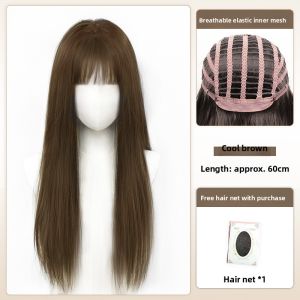 MONLEYTA | Womens Long Straight Hair Wig Thin Summer Style Airy Bangs Sweet Natural Look Full Head Lolita Round Face Popular JK