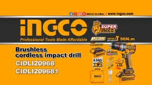Máy khoan pin 20V ba chức năng có búa motor không chổi than INGCO CIDLI209681 (body) /CIDLI20968 (full bộ) lực siết 96Nm