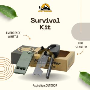 Outdoor Survive Flint Fire Starter Emergency Whistle Box Set Ruler Survival Kit Firesteel Flintstone Steel Striker Tool