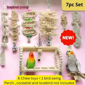 Premium 7-Piece Bird Chew & Swing Toy Set - Natural Wood No Dyes | Top Bird Toys for Parrots Lovebirds & Conures