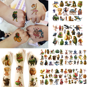 Tung Tung Sahur บทคัดย่อสัตว์ Tattoo สติกเกอร์อิตาเลี่ยน Brainrot ตลกชั่วคราวรอยสักกันน้ําแขน Decals เด็กของขวัญ