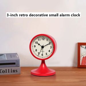 Nordic Metal Round Alarm Clock Vintage Creative Silent Table Clock Student Bedside Nightlight Clock Room Decor Home Decor
