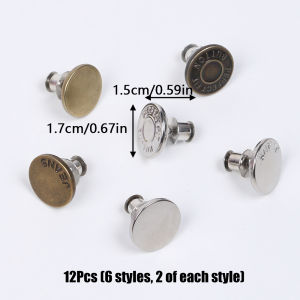 12Pcs Jean Button Pins No Sew Instant Replacement Buttons Adjustable Reusable Snap Tack Pant Button Tightener for Loose Jeans