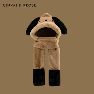CinvaiKrose | Womens Winter Accessory Set with Thickened and Fuzzy Dog Pattern