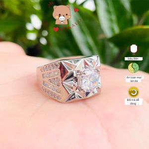 Nhẫn Nam Vàng Trắng Ngầu Đẹp Nhẫn Nam Đính Đá Cao Cấp Không Phai Tặng kèm hộp Lokalo - Đeo Dự Lễ Tiệc Uống Cà Phê Rất Sang 20.2.24