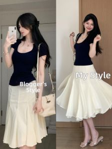 SUHUIQIAN | New Summer Pleated Flared Mid Skirt 5-Section