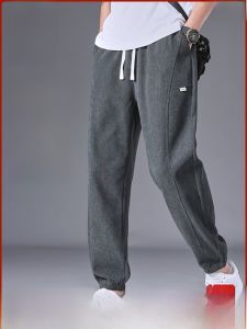 Lorom Mens Corduroy Sweatpants Spring Loose Trousers Drawstring Waist Casual Pants Heavyweight 300g Youth Fashion Urban Style