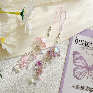 Y2K Purple Pink Jellyfish Key Chain Wind Chimes Star Heart Beaded Keyring for Phone Charm Pendant Keycord