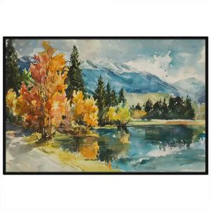 Tranh phong cảnh mùa thu màu nước. Tranh treo tường dán tường canvas trang trí. CGI-1950