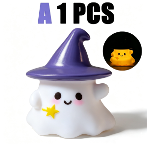 Bandai | Halloween Cute Ghost Witch Hat Pumpkin Night Light Silicone LED Lamp Desktop Ornament Home Party Atmosphere Decor Holiday Gift