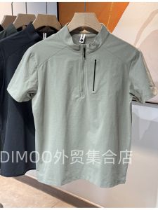 Áo Thun Nam Tay Ngắn Khóa Kéo Co Giãn Cao Nhanh Khô Thể Thao Ngoài Trời Thoáng Khí Chạy Bộ Cổ Đứng Thường Ngày