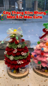 Cây thông Noel nhỏ xinh đã hoàn thiện bọc nhung cao cấp tặng quà trang trí bàn giáng sinh dễ thương kèm đèn nháy mini giá rẻ