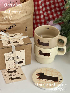 Original Sausage Puppy Stacked Cup Gift Box Ceramic Cute Hand Painted Cartoon Mug Dormitory Breakfast Gift for Others