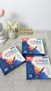 FCI Acrylic Brush Markers Available in 12 24 and 36 pcs Water-based Ink Bright Colors Opaque Color Application Paint Like Finish Adds Decorative Accents