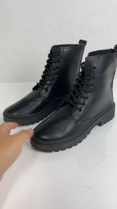 Falimottype Size 35-41 Womens Mid Top Lace up Casual Ankle Boots Black Fashionable Minimalist Short Boots