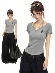EVPGB | Áo Thun Crop Off-shoulder Kiểu Mỹ