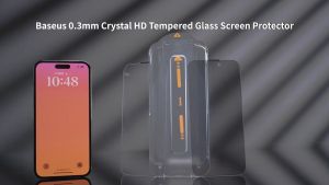 🥇✅SG READY STOCK✅Baseus 0.3mm Crystal HD Tempered Glass for iPhone 15 14 13 12 Pro Max Screen Protector With Cleaning Kit Anti Peeping Dust-proof
