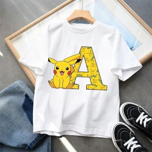 Bandai | Summer High-quality Pok é Mon Pikachu Childrens/adult T-shirt Top With Letter Print Cute Cotton Short Sleeved T-shirt