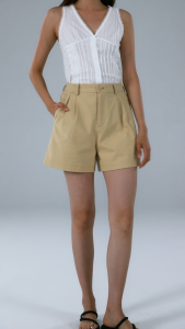 HFA Womens Double Pleated Chino High-Waisted Shorts