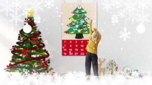 NUVOX Christmas Felt Advent Calendar With 24 Pockets Portable Wall Hanging Cute Santa Claus Ornaments Space-Saving Countdown Calendar For Home Christmas Decoration Red
