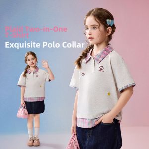 Ask Junior | Summer New Girls Plaid Fake Two-Piece T-Shirt