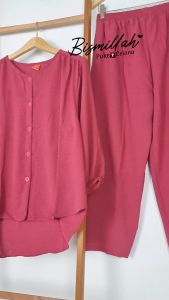 Setelan wanita crinkle Ld 120 bb 60 - 80 kg jumbo melar lembut oneset lengan balon kekinian terbaru