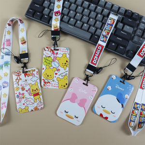 Cute Cartoon Student ID Card Holder Lanyard Anti-Loss Spring Rope Bus Metro Octopus Card Protection Cover Short Rope School Pass