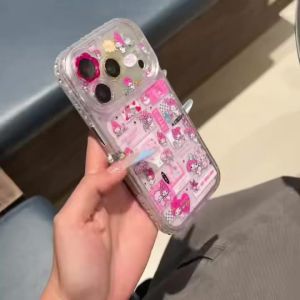 Sanrio | Ốp Điện Thoại Hoạt Hình Pink Lamb Melody Dành Cho iPhone 17/16/15 Pro Max Phong Cách Nhật Bản & Hàn Quốc Chống Sốc Thiết Kế Lưới Dán Chống Bụi Chống Xước